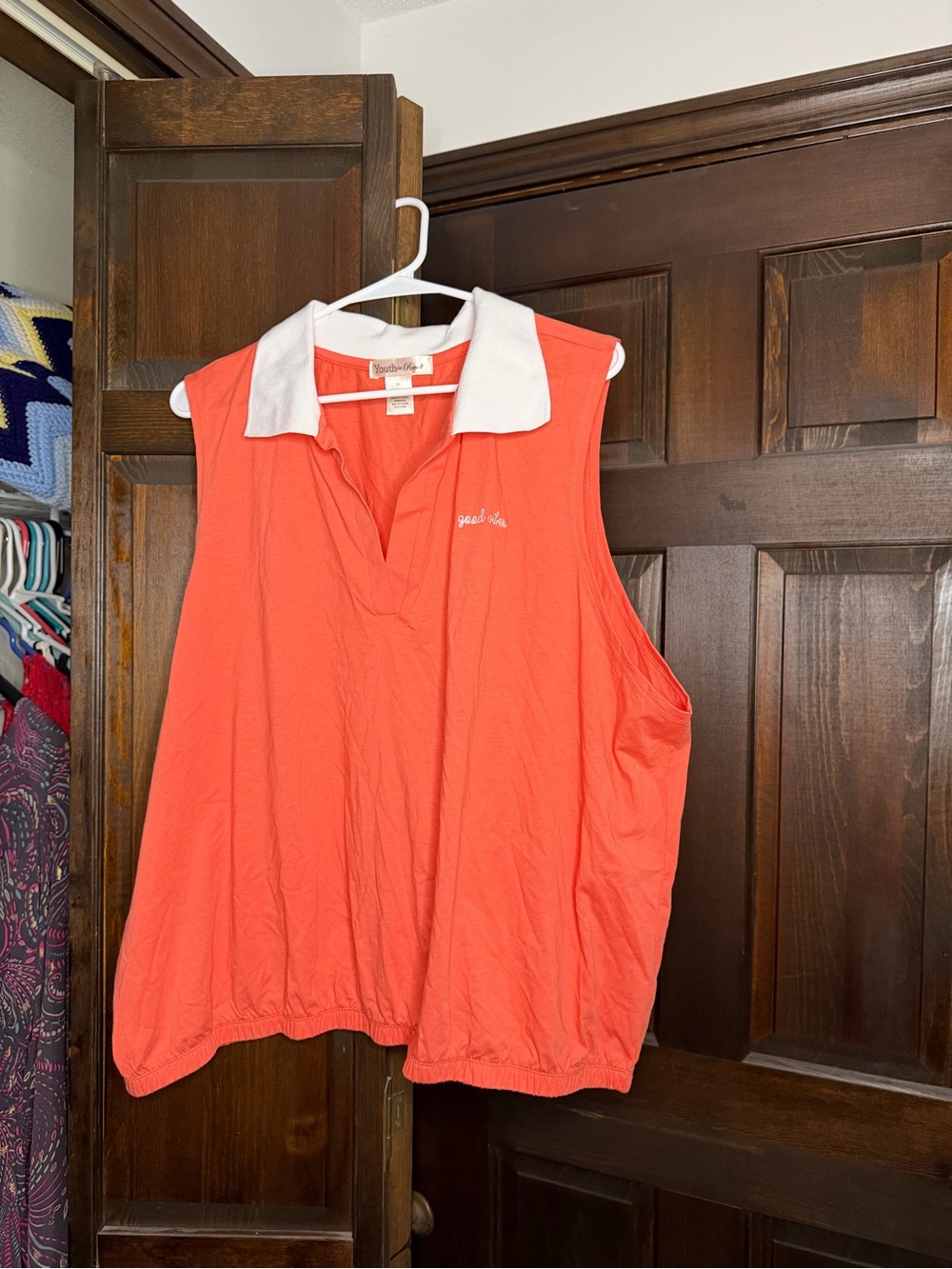 Coral Sleeveless Polo Top with White Collar - youth in revolt